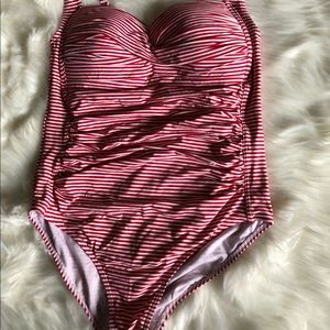 Red and White Striped One Piece Swimsuit